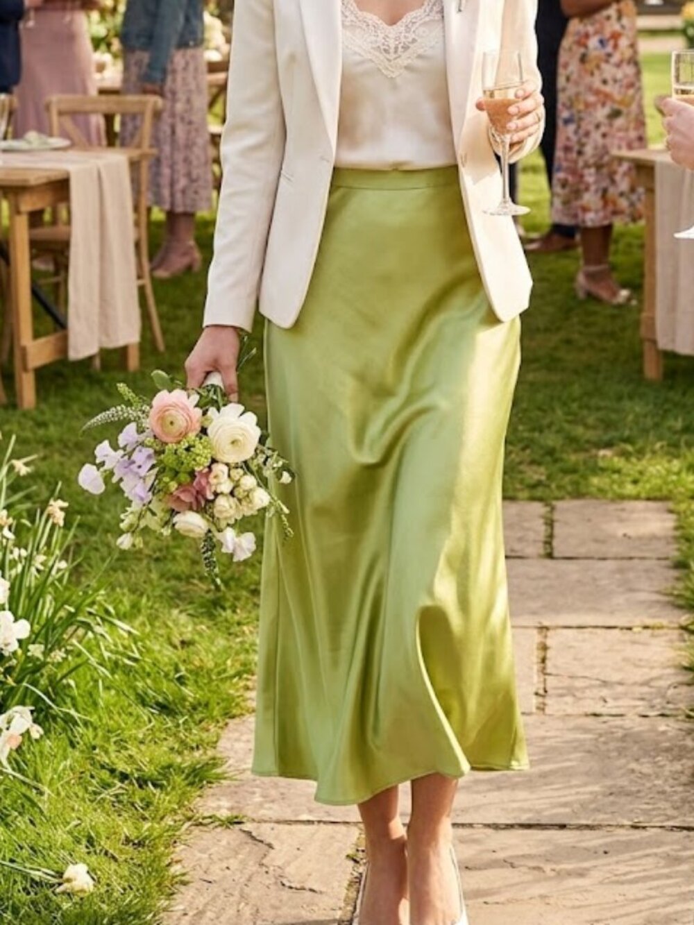 NWT Davids Bridal citrus green tea length Taffeta skirt sz 10